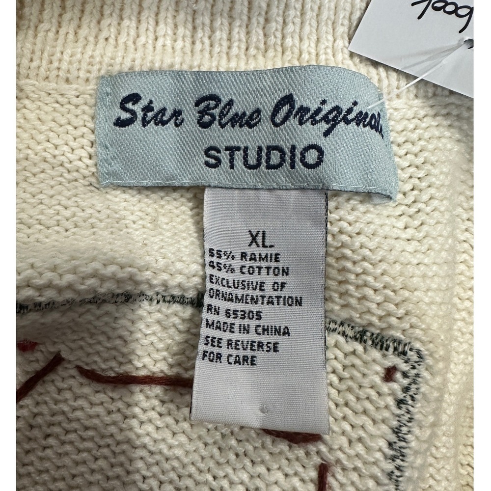 90s Star Blue Originals Cream Brown Storybook Winter Snowman Patchwork Vest XL - Picture 4 of 4